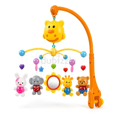 Baby crib mobile with hanging plush toys and music box