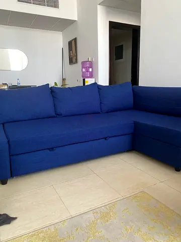 Blue L-shaped Fabric Sofa - 3-Seater Corner Sofa in Good Condition