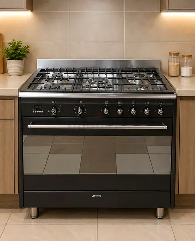 Smeg 90cm Black Freestanding Gas Range Cooker - Excellent Condition