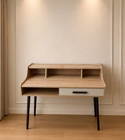 Modern Wooden Study Desk with Storage Shelf and Drawer