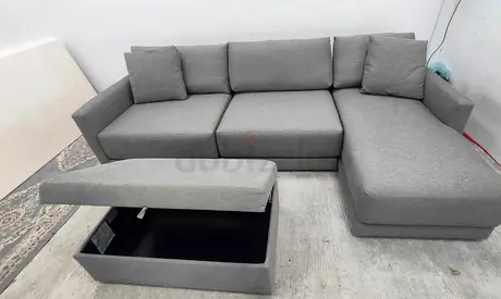 4 seater crate and barrel gray lshape sofa and footstool storage