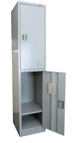Two-compartment Metal Storage Locker - Grey, Good Condition