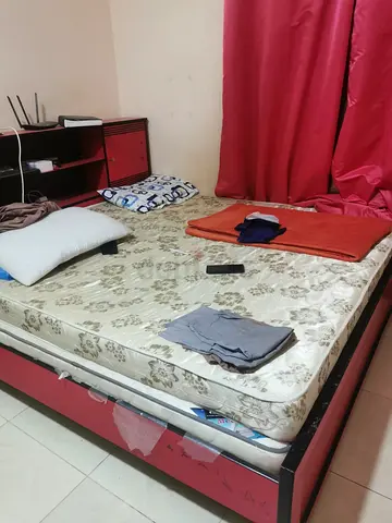 Queen size bed frame with mattress and storage - used