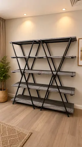 Large Industrial Wood & Metal Display Bookcase