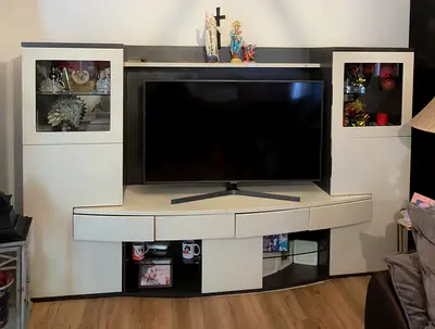 White and Black Modern Entertainment TV Unit with Display Cabinets