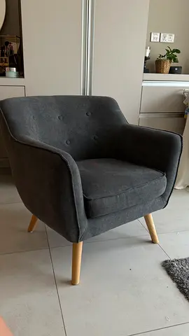 Comfortable Grey Fabric Accent Armchair with Wooden Legs