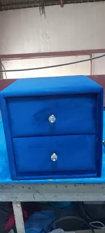 Blue upholstered 2-drawer bedside cabinet/nightstand - good condition