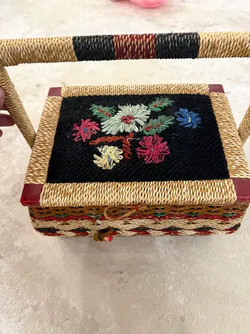 Showa Retro Japanese Sewing Basket Handmade Storage Box Made in Japan