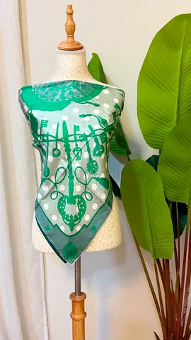 Green patterned silk scarf - lightweight accessory