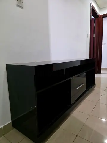 Sleek Black High Gloss TV Stand with Storage