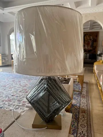 Glass Table Lamp with White Drum Shade - excellent Condition