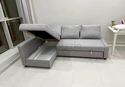 Grey L-Shape Sofa Bed with Storage