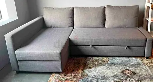 Gray L-Shape Sofa Bed with Storage and Pull-out Section