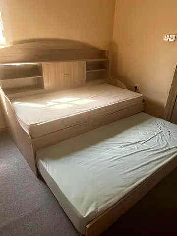 Wooden double bed with headboard storage and mattress included (negotiable)