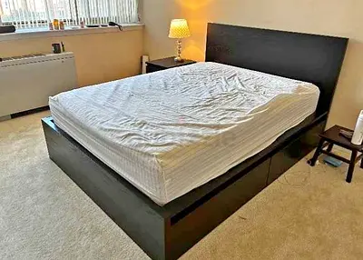 Ikea king size bed with mattress and storage drawers