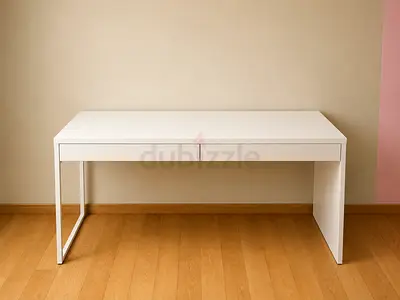 Simple white writing desk with two drawers