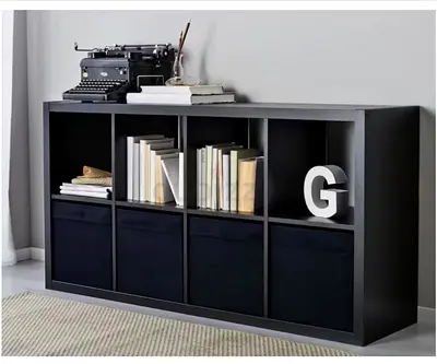 IKEA KALLAX Shelving Unit + 4 DRÖNA Storage Boxes – Black