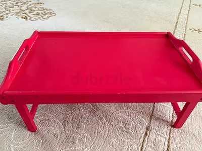 Red Wooden Breakfast Serving Tray with Foldable Legs