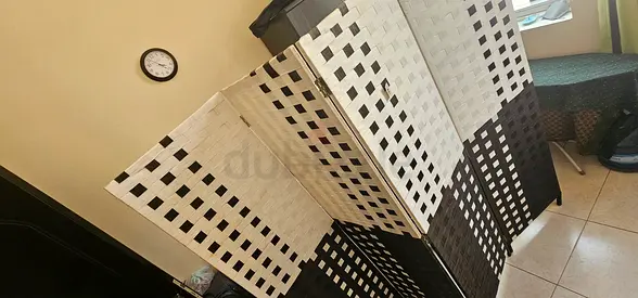 4-panel Woven Room Divider / Privacy Screen - Black & White