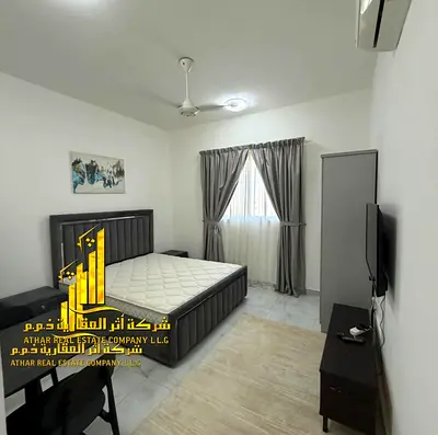 For monthly rent in Ajman - Studio apartment semi-detached kitchen, open view, fully furnished new with elegant furniture and a fully equipped kitchen
