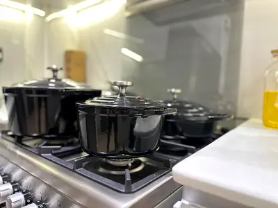 Set of 3 Black Cast Iron Casserole Pots - Used on Gas Stove