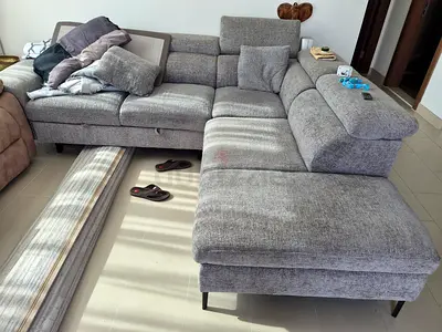 Grey L-shaped Fabric Corner Sofa - Good Condition