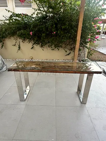 Solid Wood Top Console Table with Stainless Steel Legs - Rustic Modern