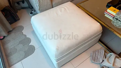 Cream Upholstered Square Ottoman / Footstool - Good Condition