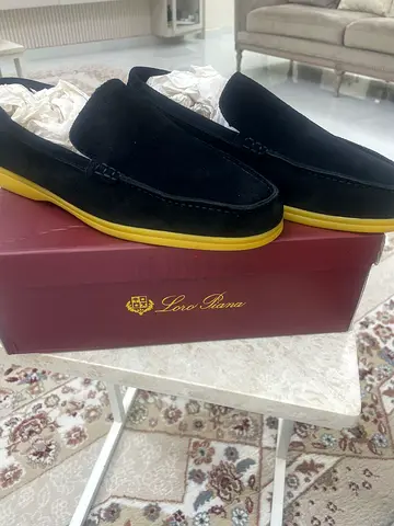 Black suede men's loafers with yellow sole - like new