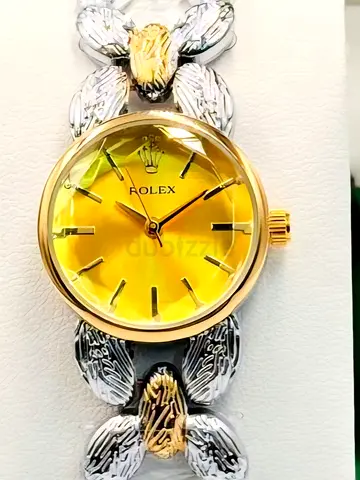 Rolex-style Women's Bracelet Watch with Golden Dial