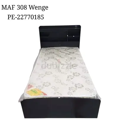 Single Bed with Headboard and Mattress - Wenge Finish (MAF 308)