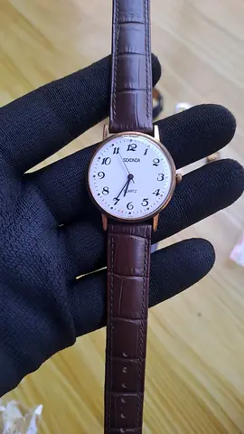 Rare vintage  SEKONDA quartz Russian watch arabic dial steel gold micron  leather aftermarket strap
