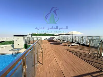 شقة غرفتين وصالة للإيجار في المجاز ثلاثة بإطلالة بحرية بلكونة تشطيب ألترا ديلوكس باركينغ جيم مسبح شهر مجاني
