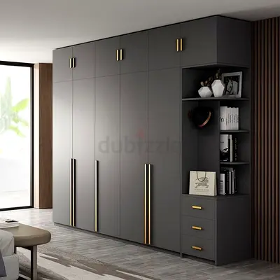 Large Modern Floor-to-Ceiling Wardrobe with Open Shelves and Drawers