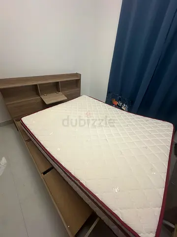 Bed frame with double mattress and attached headboard - good condition, king size 160/200