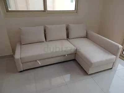 Comfortable Beige L-Shaped Sofa Bed with Chaise