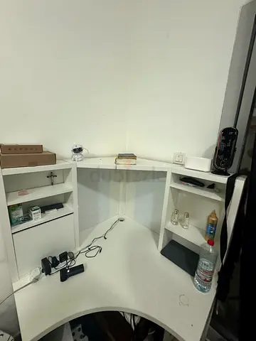 White dressing table with whiteboard and storage shelves - Excellent condition