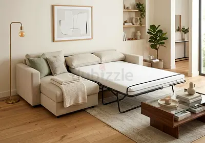 Modern L-Shaped Sofa Bed with storage Pull-Out Mattress