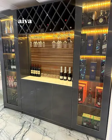 Large Built-in Home Bar Cabinet with LED Lighting