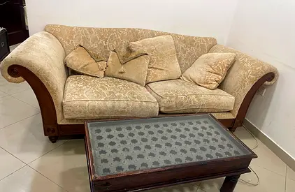 Beige 3-Seater Classic Sofa with Wooden Frame and Cushions
