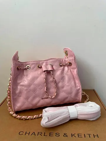 Light Pink Quilted Charles & Keith Shoulder Bag with Chain Strap