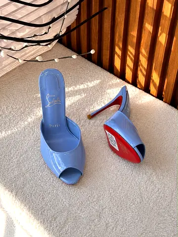 Christian Louboutin Light Blue Patent Leather Open-Toe Stiletto Heels