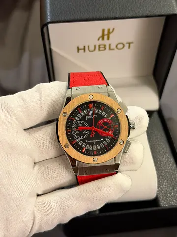 Hublot-style Bing Bang Men's Watch with Red Leather Strap
