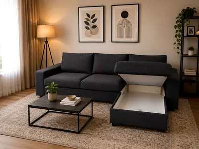 IKEA L-Shape Sofa Bed in Dark Black / Deep Black colour. Used for only 3 months and kept in excellen