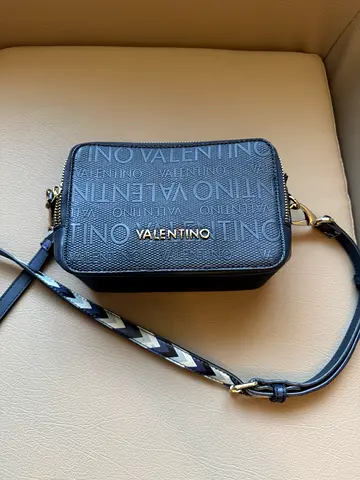Valentino Small navy crossbody bag with patterned strap