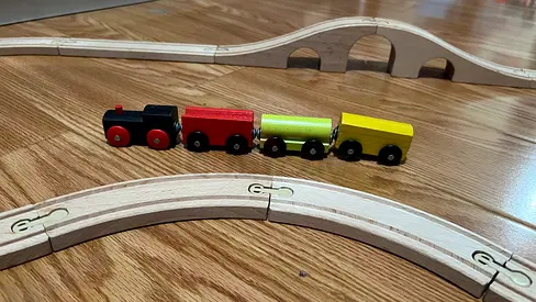 IKEA Wooden Toy Train Set - 4 Carriages with Track Pieces