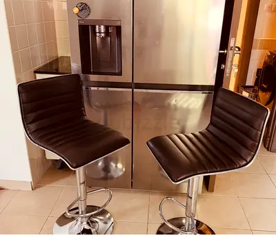 Set of 2 Adjustable Black Bar Stools with Chrome Base