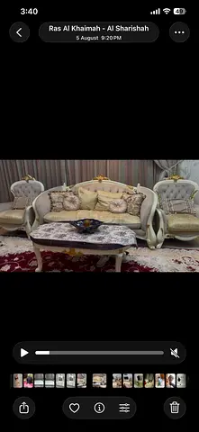Classic cream upholstered sofa set with ornate wooden frame — good condition