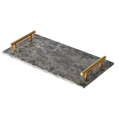Marble Serving Tray with Gold Handles - Decorative Kitchen/Serving Tray