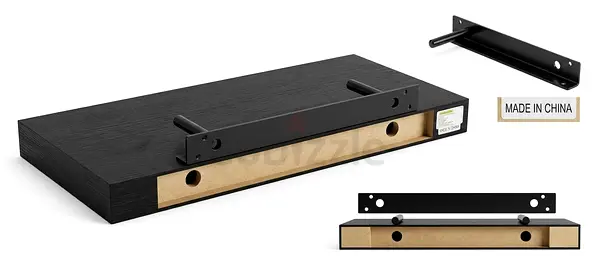 Black Floating Wall Shelf with Metal Mounting Bracket (Good Condition)